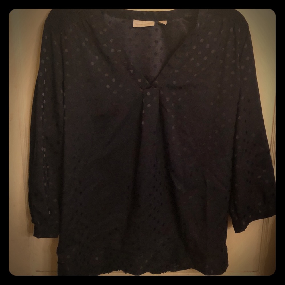 Navy blue polka dot New York and Company blouse.